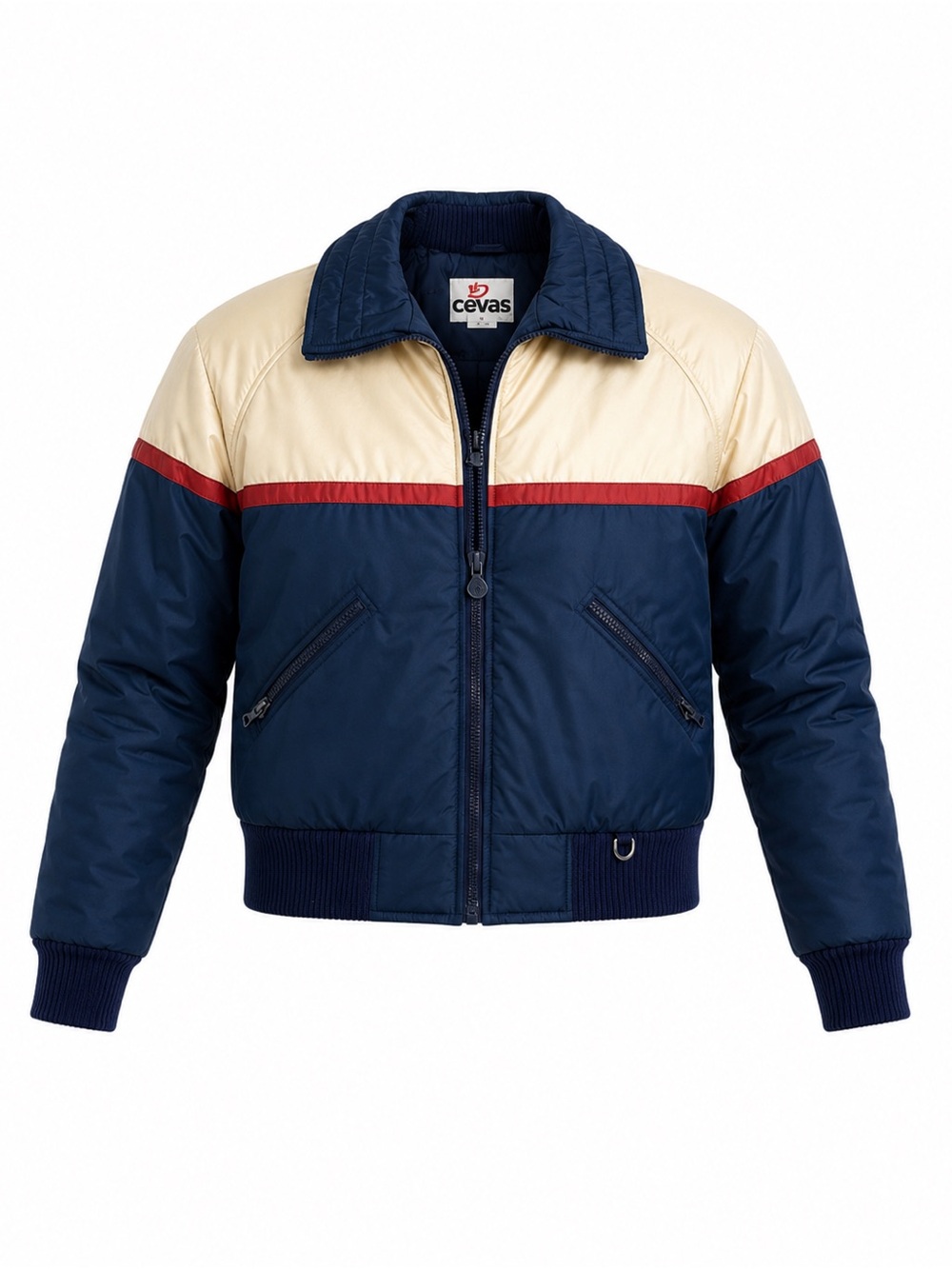 Vintage Cevas Ski Puffer Jacket Navy Cream Red Colorblock‎ Retro 70s 80s Women M